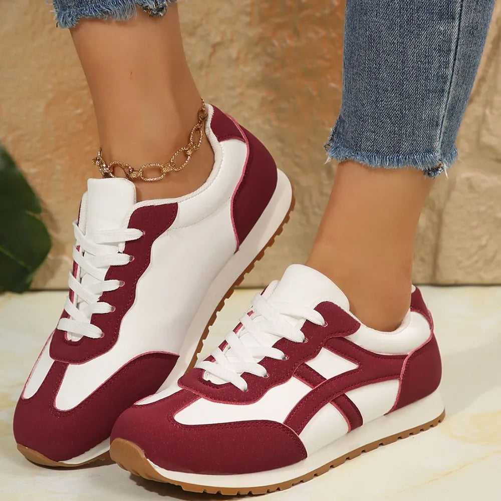Women's Contrast Lace-Up Round Toe Casual Sneakers Comfort