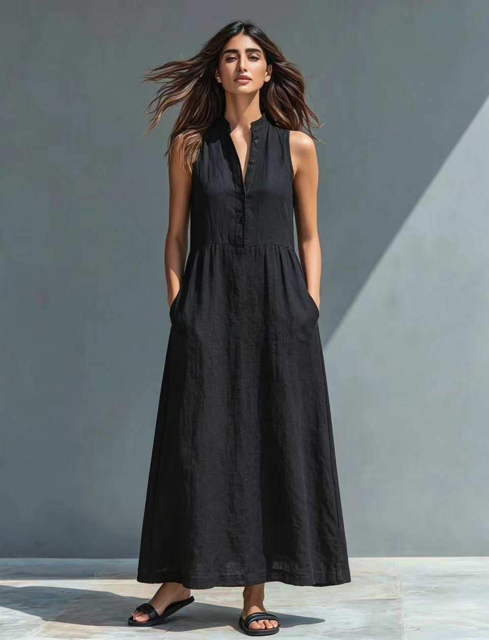 Women's Stand Collar A-Line Maxi Resort Vacation Dress