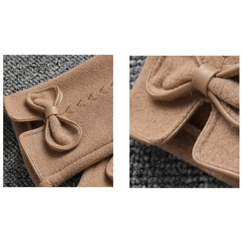 Women's Elegant Black Winter Warm Bow Style Gloves
