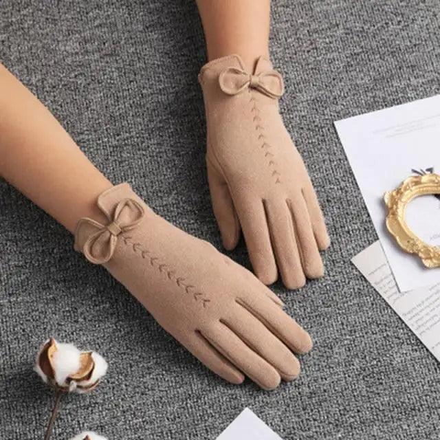 Women's Elegant Black Winter Warm Bow Style Gloves