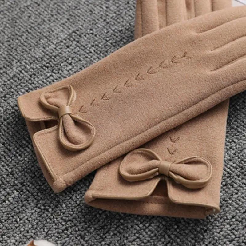 Women's Elegant Black Winter Warm Bow Style Gloves