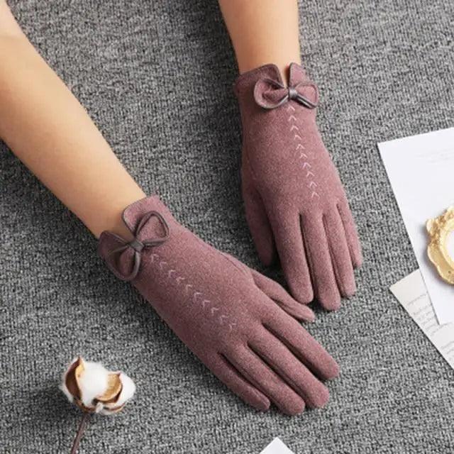 Women's Elegant Black Winter Warm Bow Style Gloves