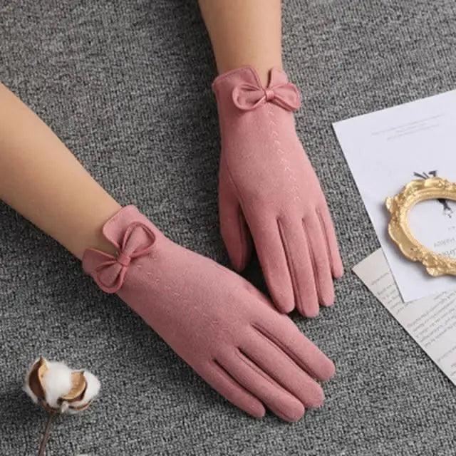 Women's Elegant Black Winter Warm Bow Style Gloves