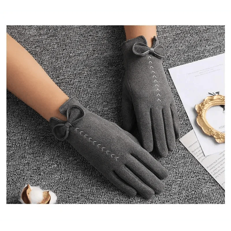 Women's Elegant Black Winter Warm Bow Style Gloves