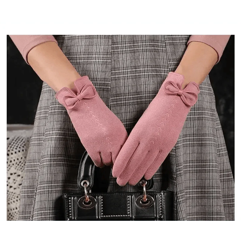 Women's Elegant Black Winter Warm Bow Style Gloves
