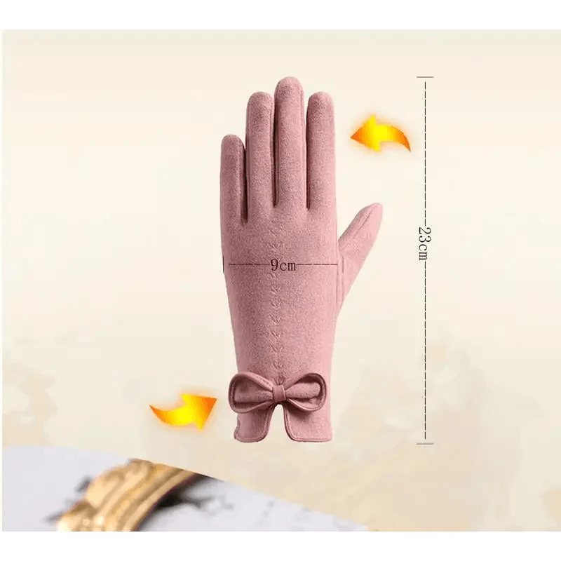 Women's Elegant Black Winter Warm Bow Style Gloves
