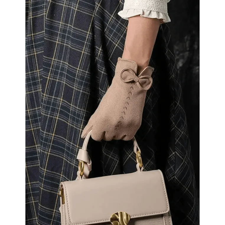 Women's Elegant Black Winter Warm Bow Style Gloves