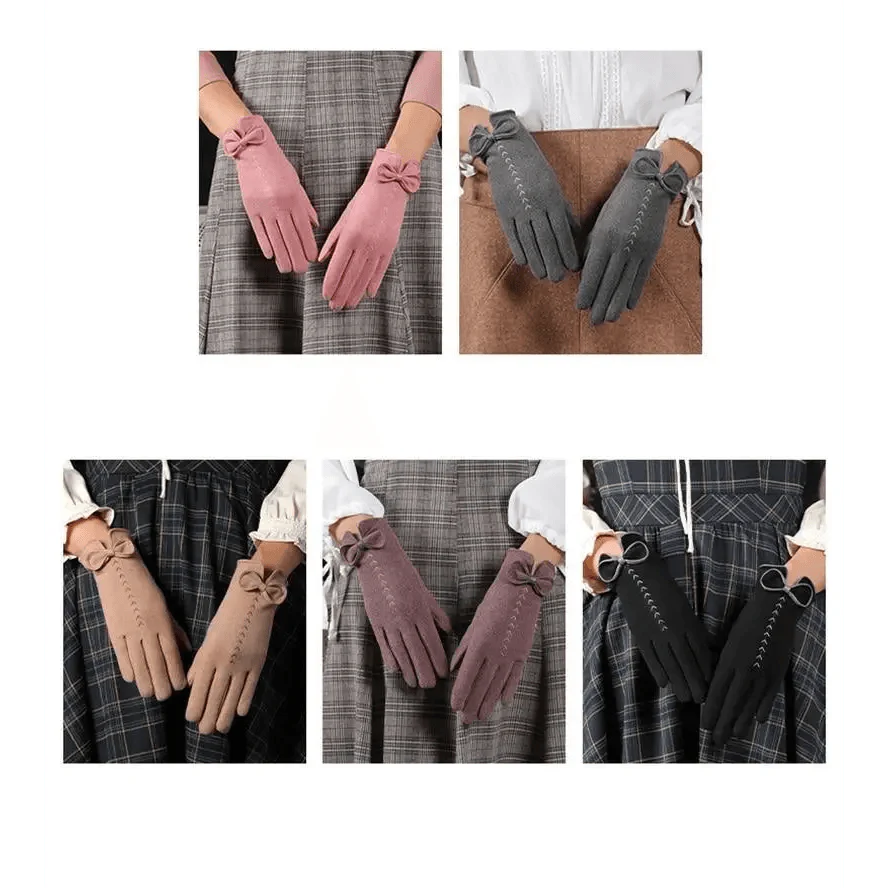 Women's Elegant Black Winter Warm Bow Style Gloves
