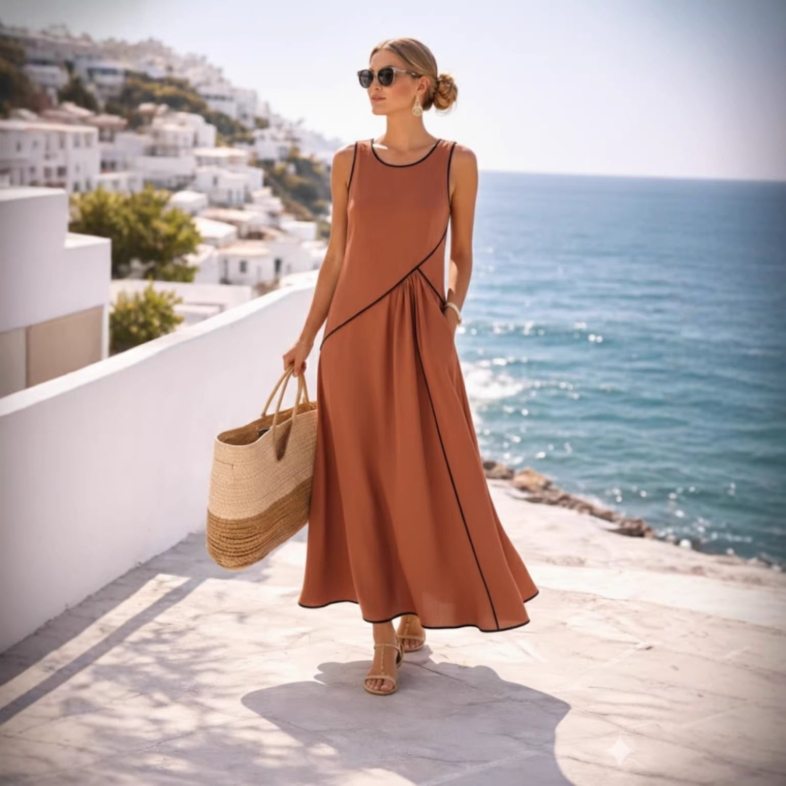Women's Mediterranean Contrast Color Vacation Dress Seven Colors