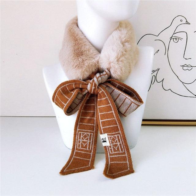Women's Faux Fur Crochet Knitted Neck Warmer Scarf Collar