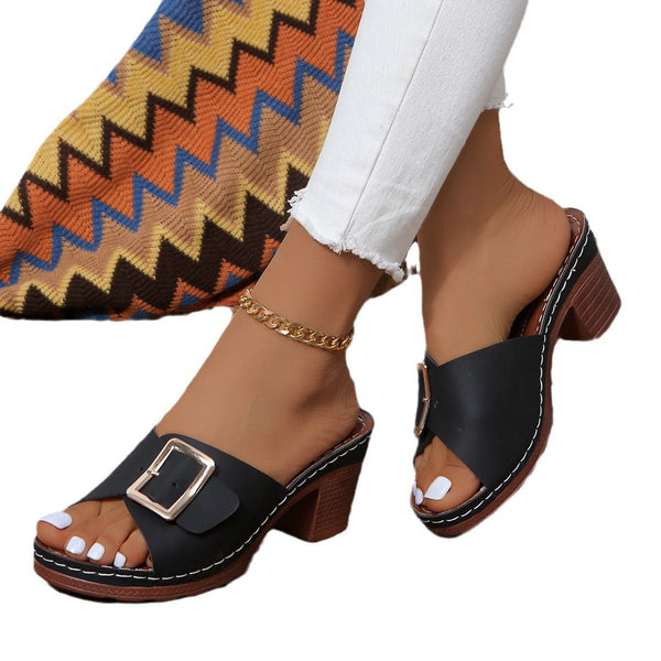 Women's Open Toe Block Heel Buckle Dress Sandals
