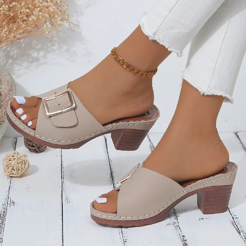 Women's Open Toe Block Heel Buckle Dress Sandals