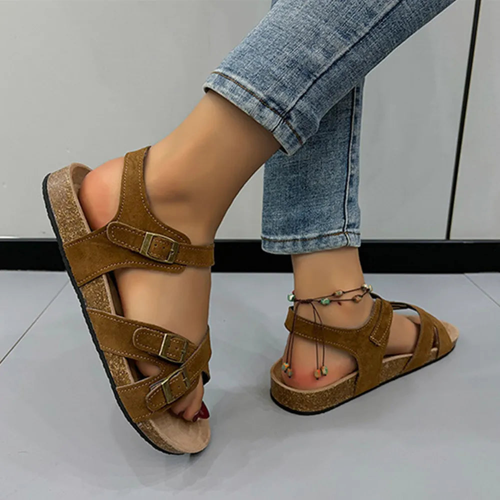 Women's Open Toe Flat Buckle Casual Comfort Sandals