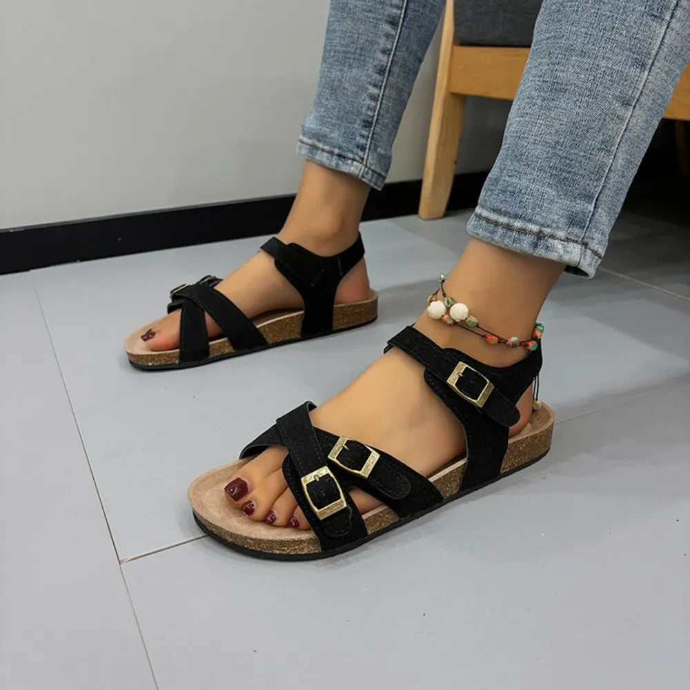 Women's Open Toe Flat Buckle Casual Comfort Sandals