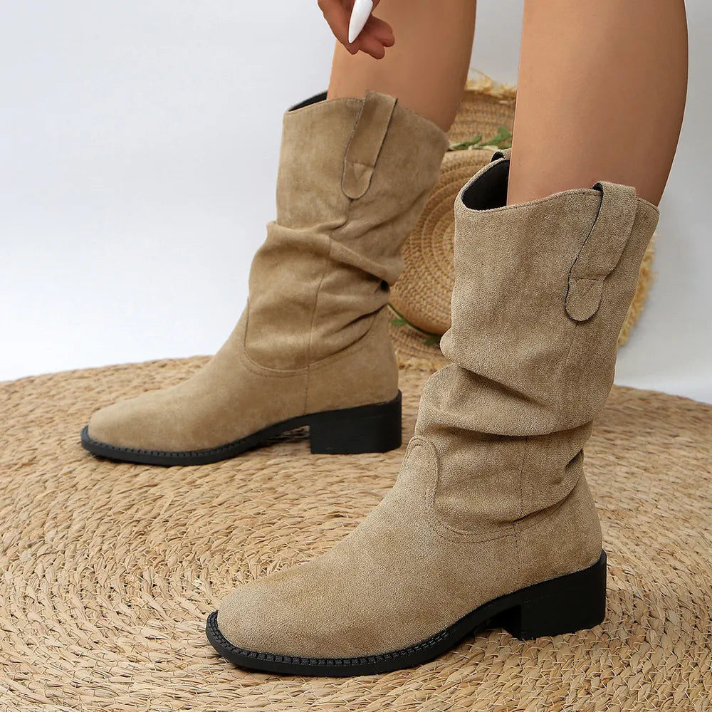 Women's Pleated Pull-On Western Cowboy Boots Classic Style