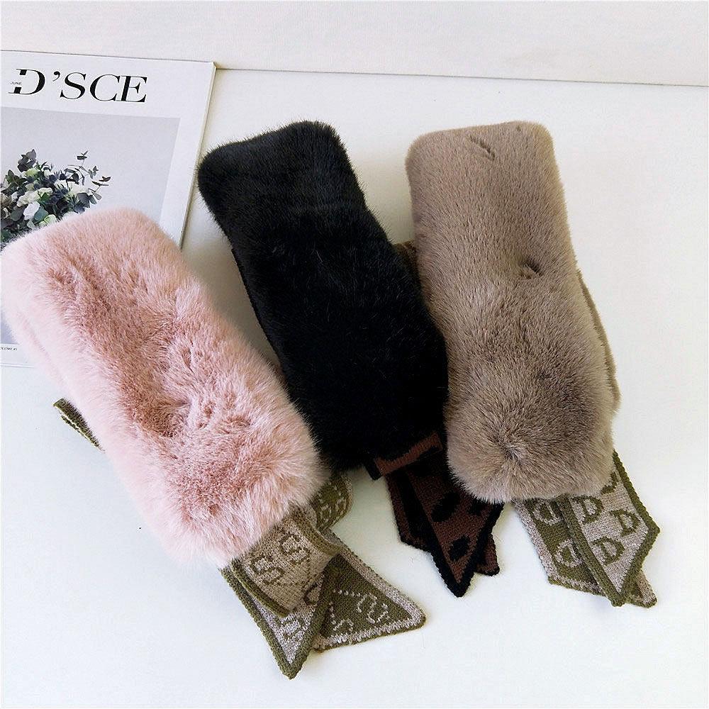 Women's Faux Fur Crochet Knitted Neck Warmer Scarf Collar
