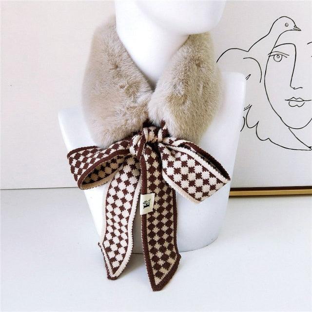 Women's Faux Fur Crochet Knitted Neck Warmer Scarf Collar