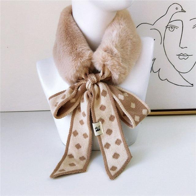 Women's Faux Fur Crochet Knitted Neck Warmer Scarf Collar