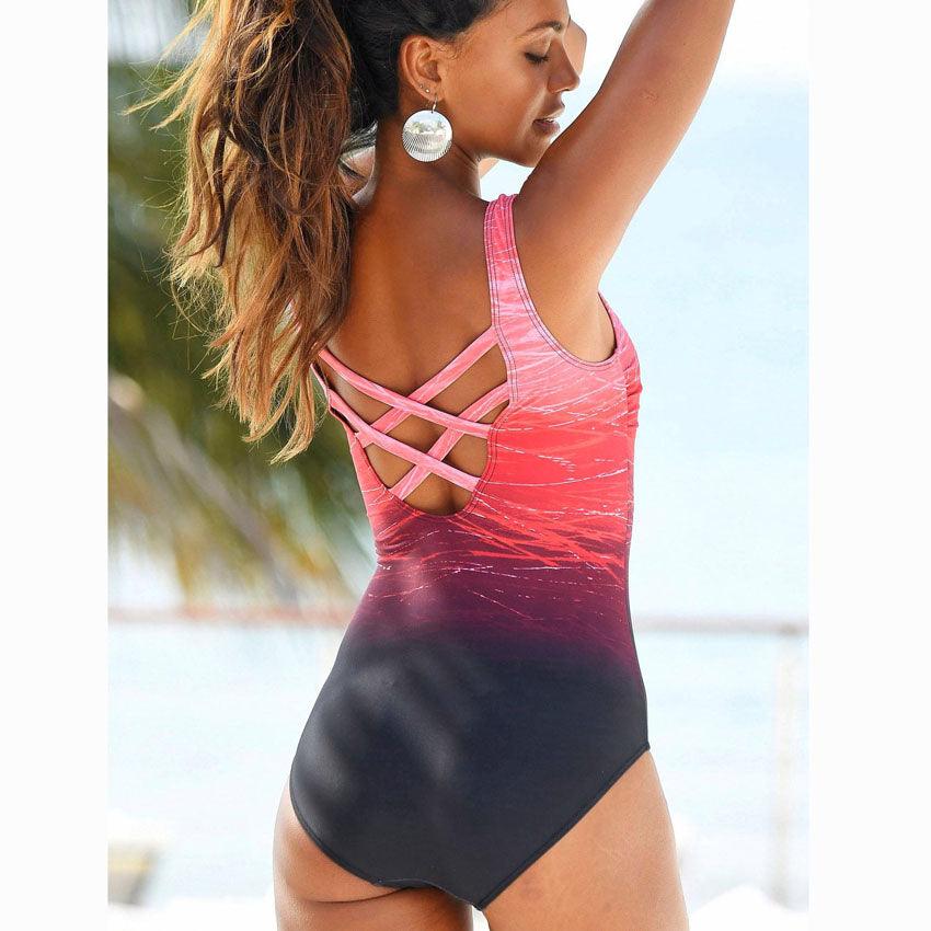 Women's Printed Mesh One Piece Tummy Control Swimsuit