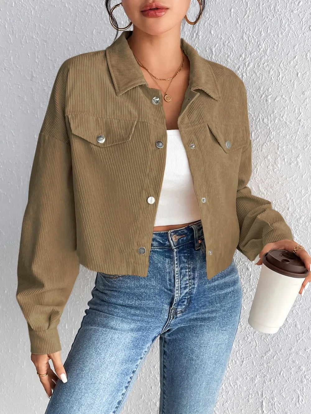 Snap Down Long Sleeve Jacket for Everyday Casual Wear