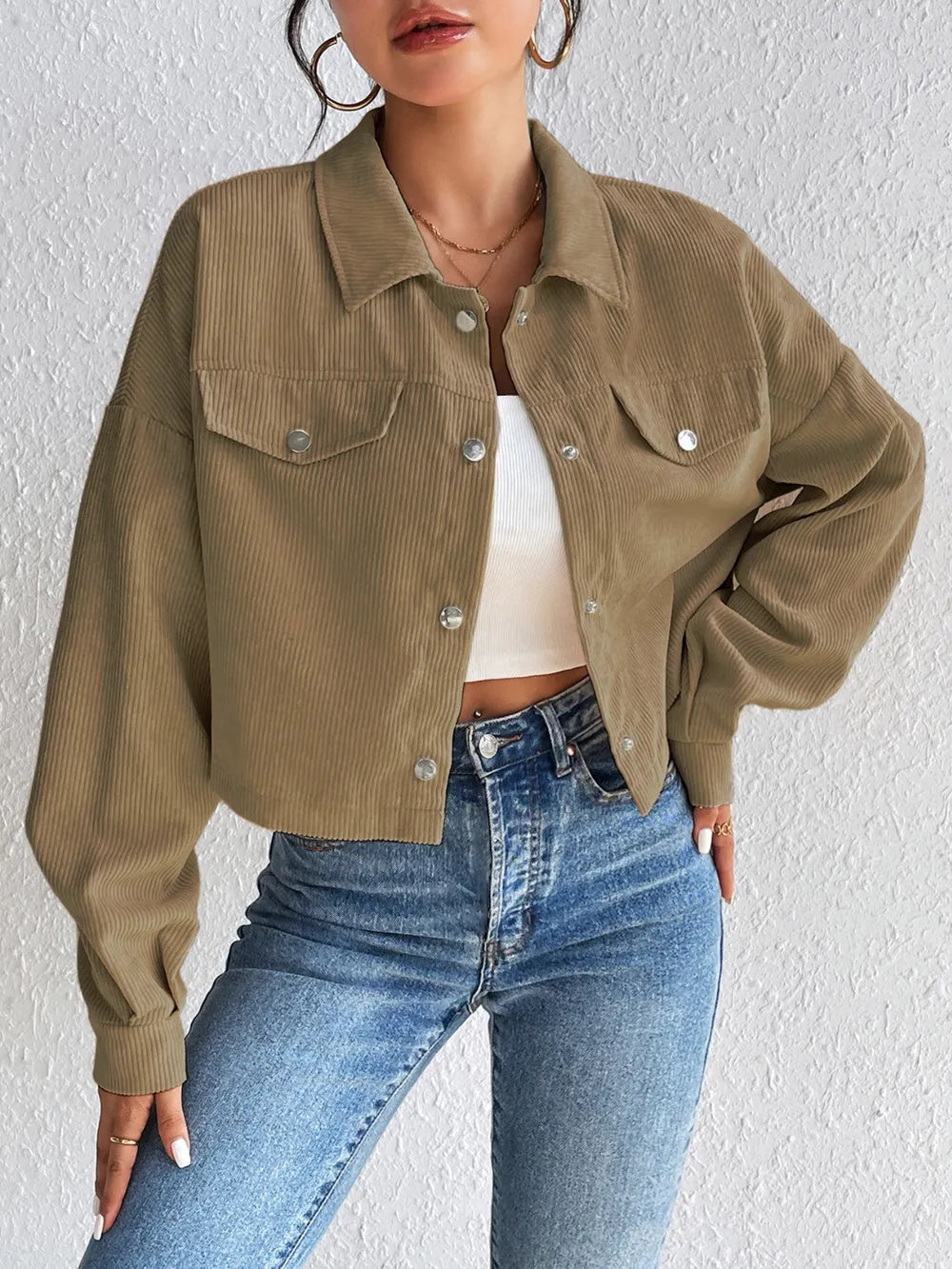 Snap Down Long Sleeve Jacket for Everyday Casual Wear