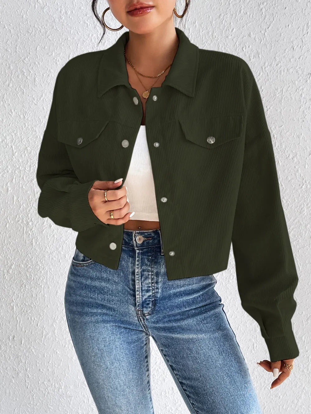 Snap Down Long Sleeve Jacket for Everyday Casual Wear
