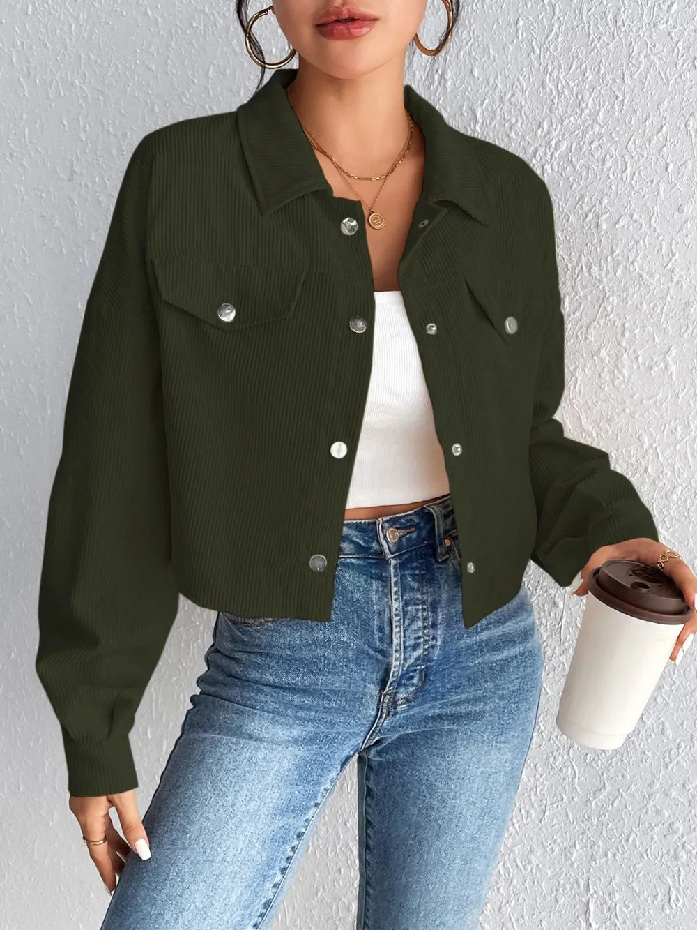 Snap Down Long Sleeve Jacket for Everyday Casual Wear