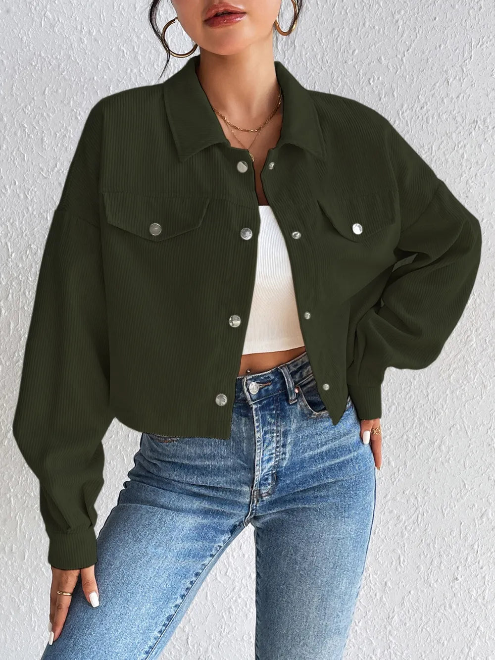 Snap Down Long Sleeve Jacket for Everyday Casual Wear
