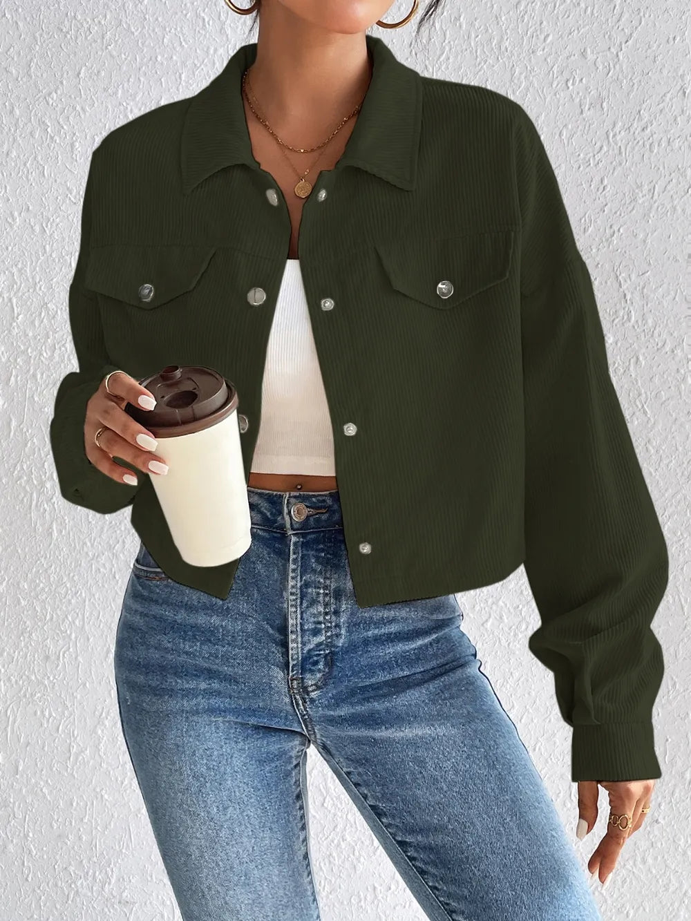 Snap Down Long Sleeve Jacket for Everyday Casual Wear