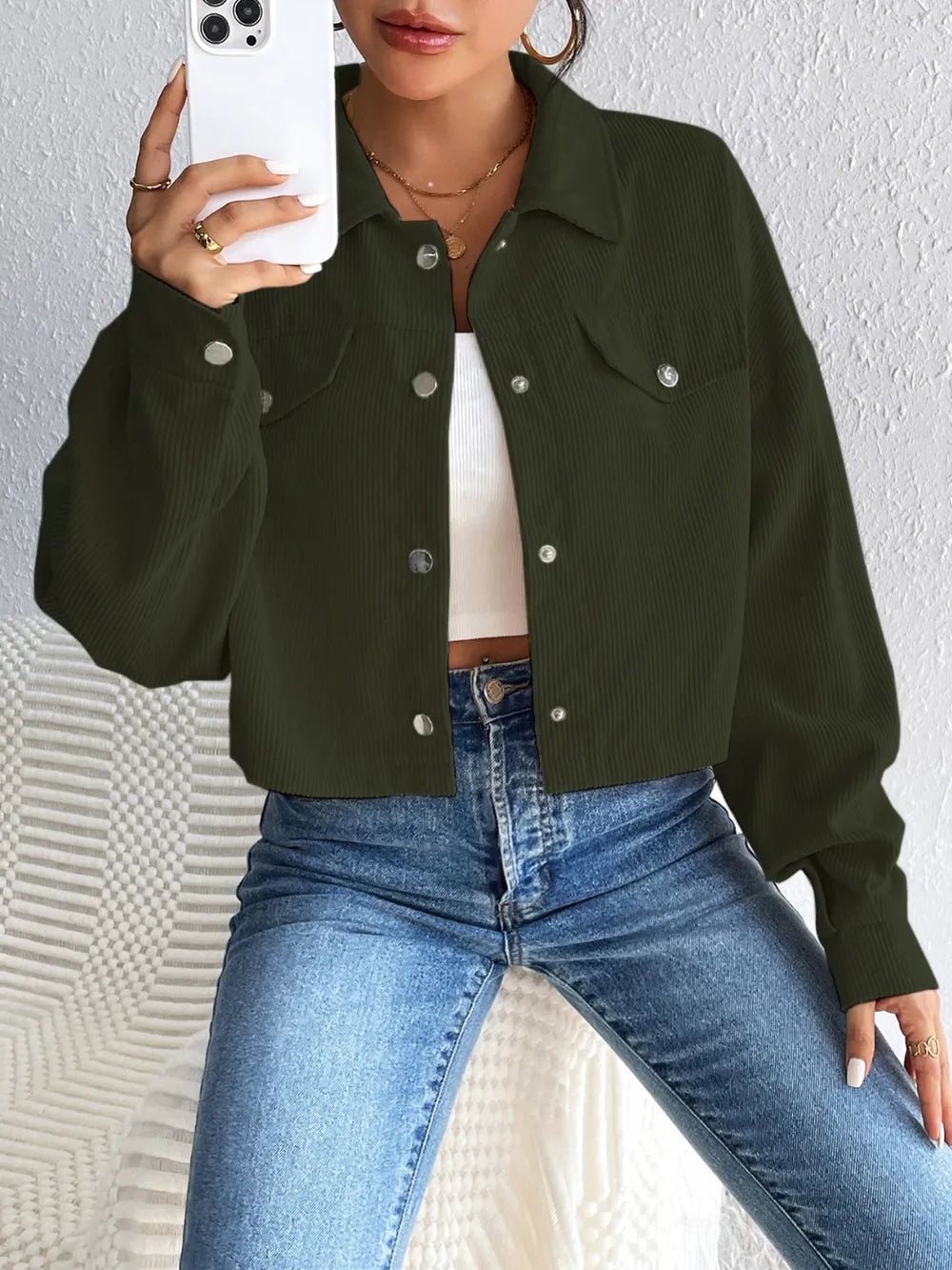 Snap Down Long Sleeve Jacket for Everyday Casual Wear