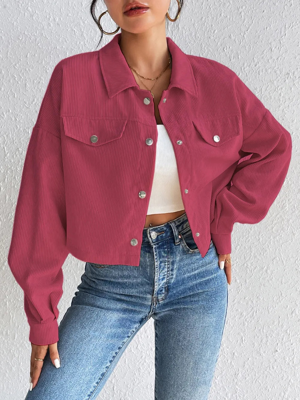 Snap Down Long Sleeve Jacket for Everyday Casual Wear