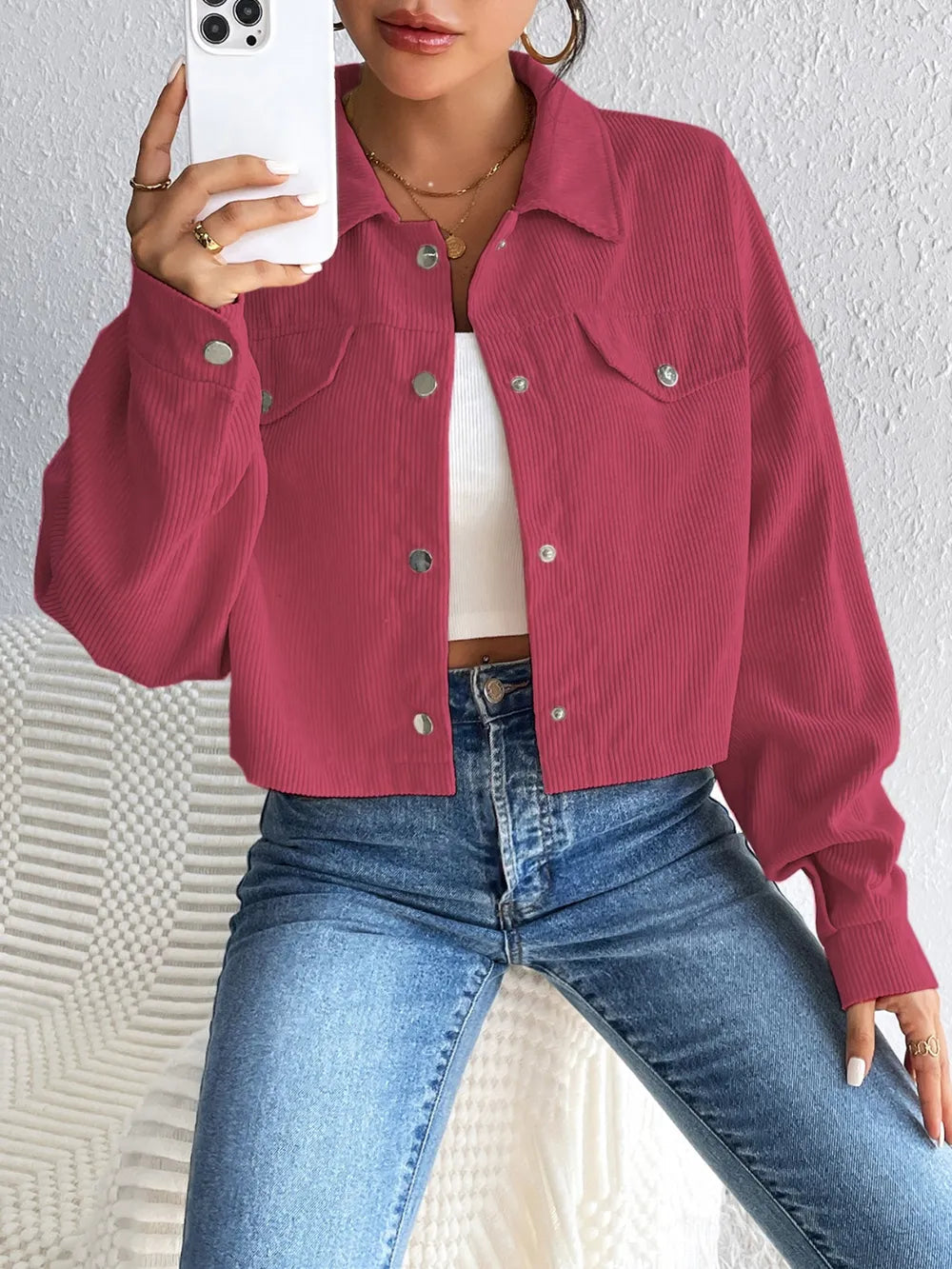 Snap Down Long Sleeve Jacket for Everyday Casual Wear