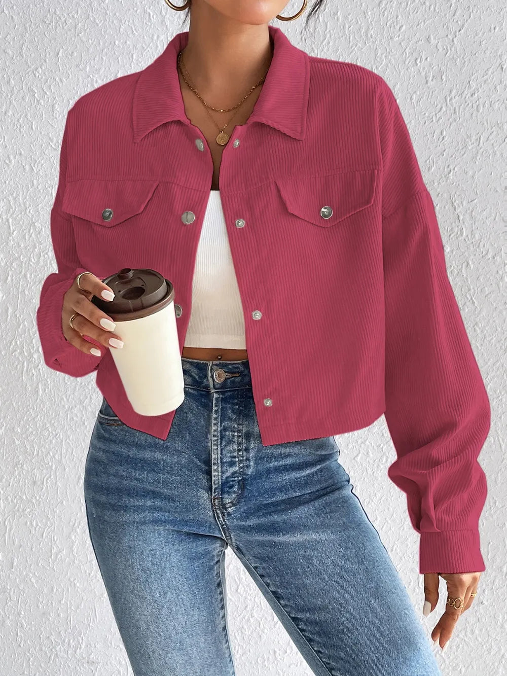 Snap Down Long Sleeve Jacket for Everyday Casual Wear