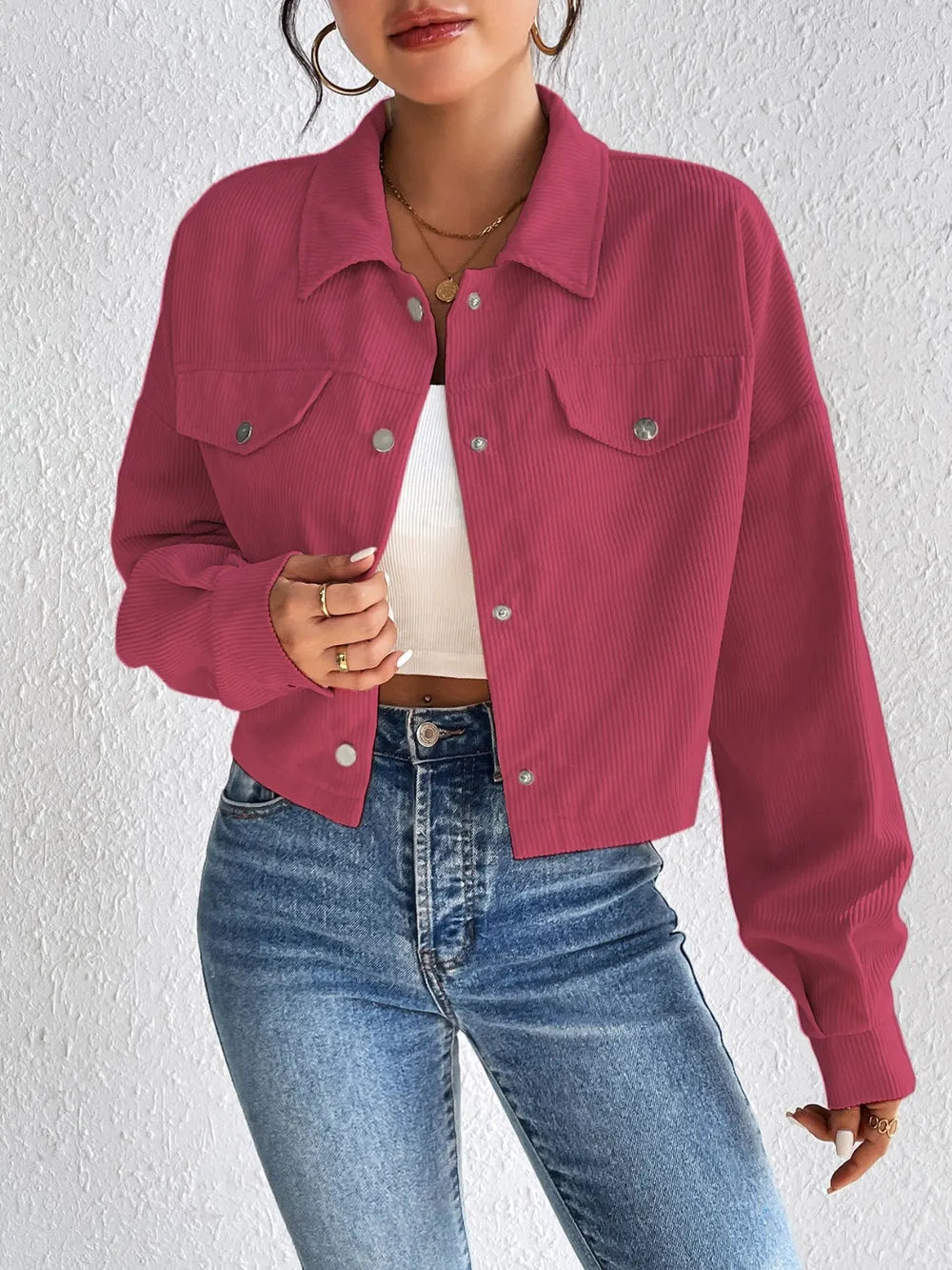 Snap Down Long Sleeve Jacket for Everyday Casual Wear