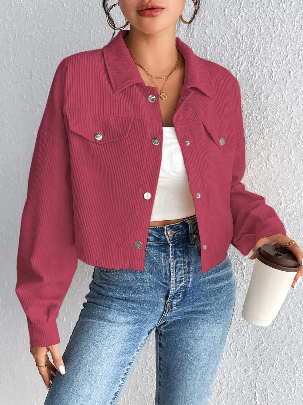 Snap Down Long Sleeve Jacket for Everyday Casual Wear