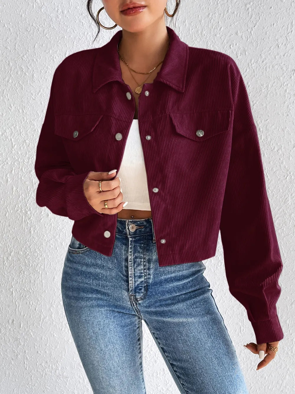 Snap Down Long Sleeve Jacket for Everyday Casual Wear