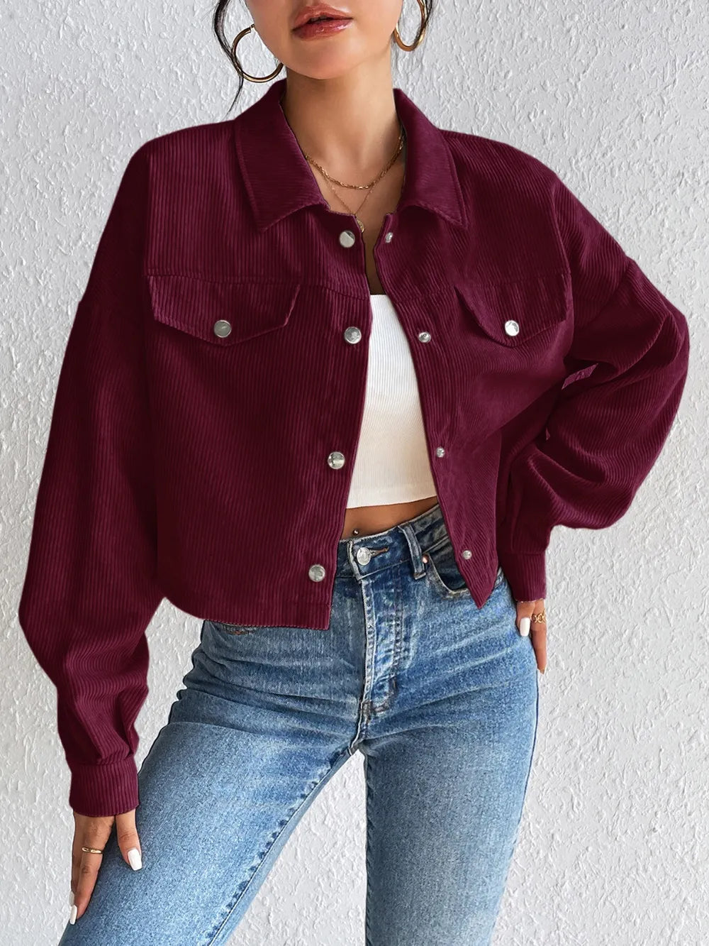 Snap Down Long Sleeve Jacket for Everyday Casual Wear