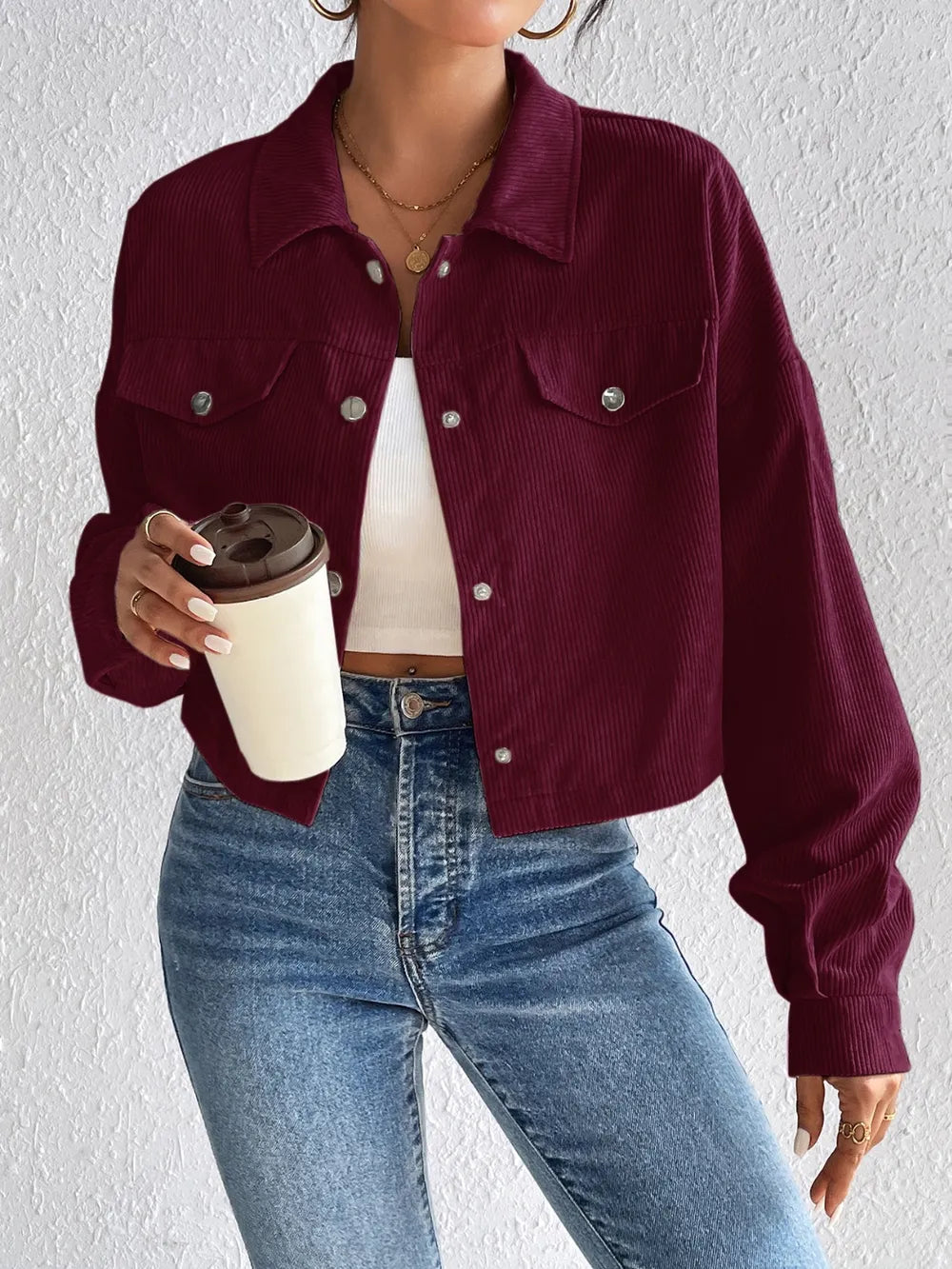 Snap Down Long Sleeve Jacket for Everyday Casual Wear
