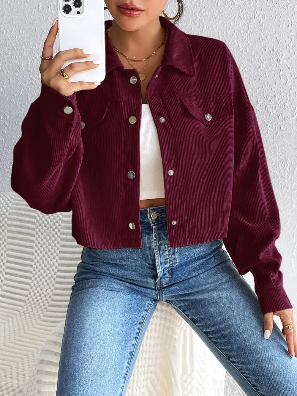 Snap Down Long Sleeve Jacket for Everyday Casual Wear