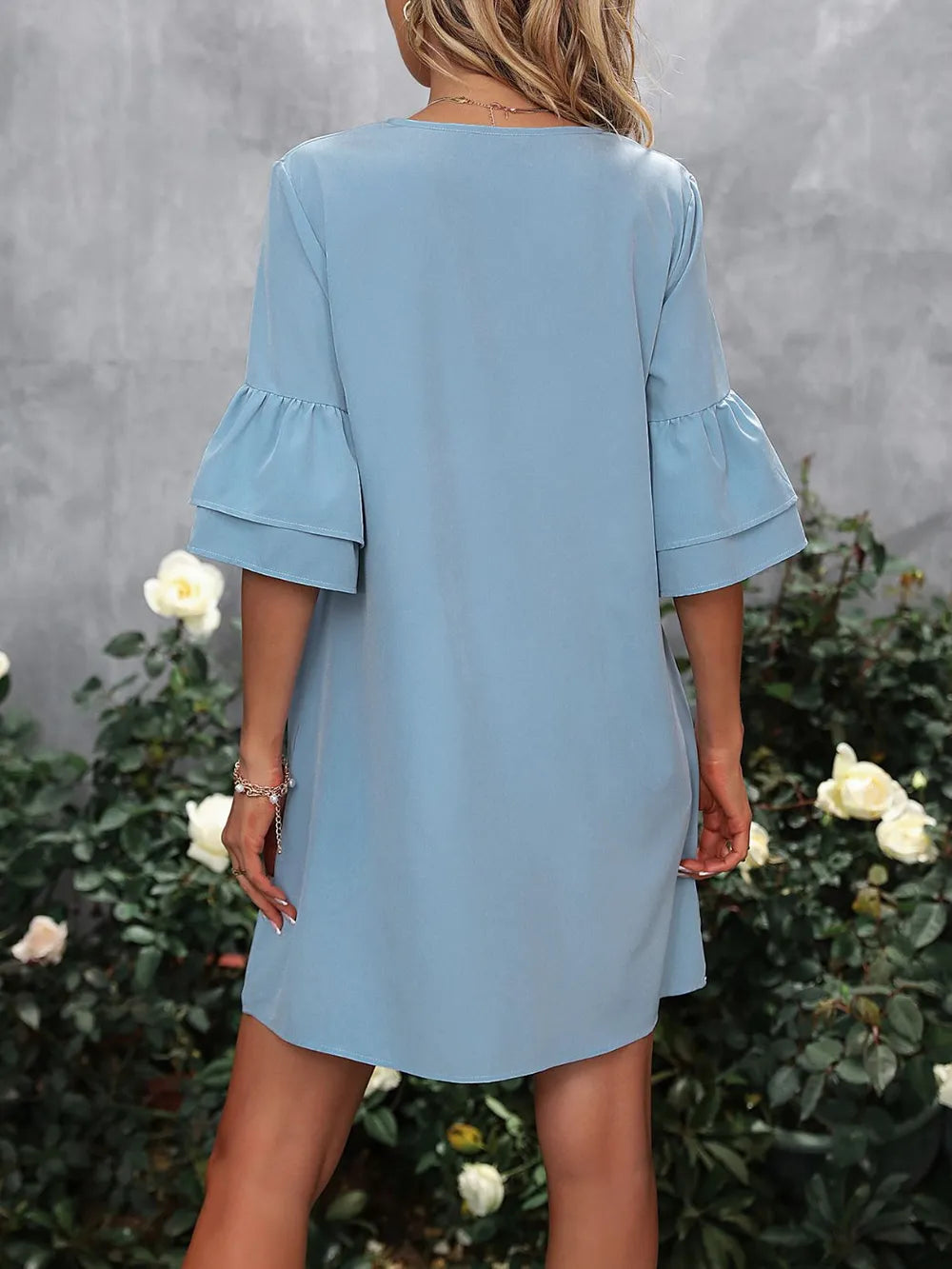 Women's V-Neck Half Sleeve Mini Dress Casual Elegant Style