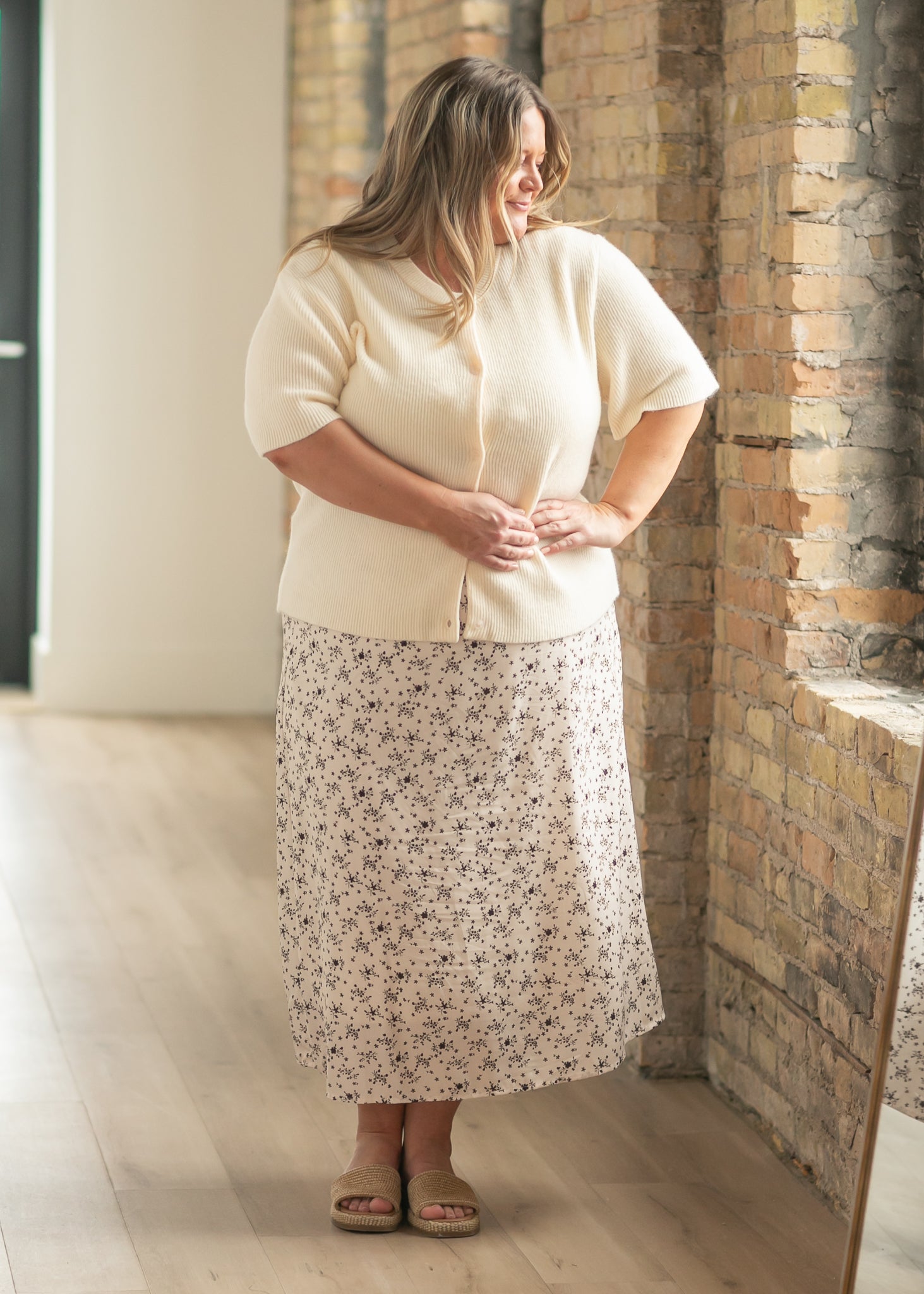 Zadie Ivory Short Sleeve Button Knit Cardigan Sweater