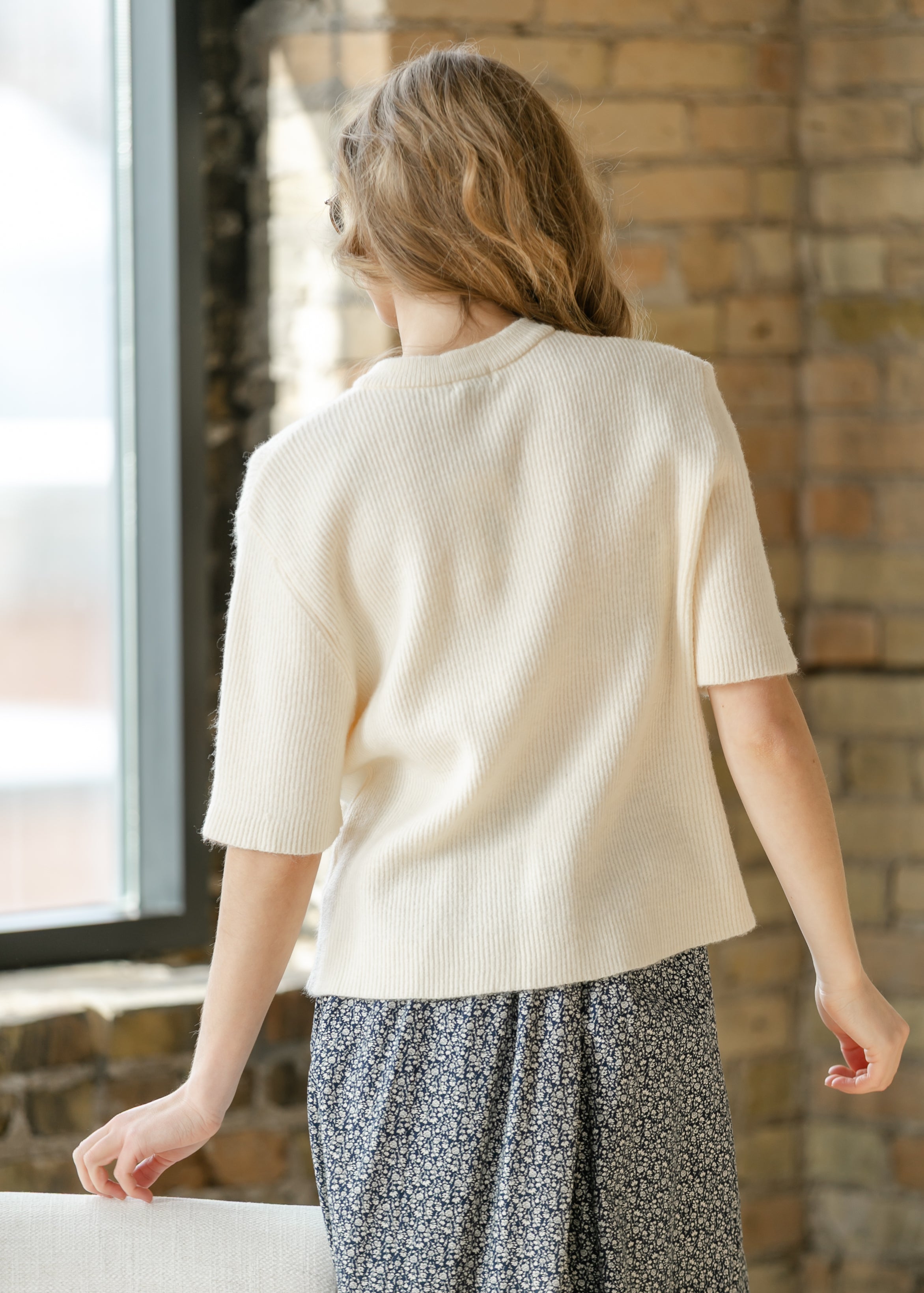 Zadie Ivory Short Sleeve Button Knit Cardigan Sweater